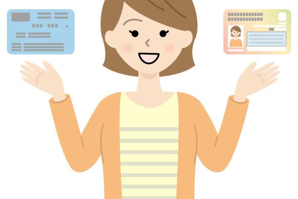 istockphoto-1269031077-612×612 Illustration of a smiling young woman holding my Japanese number card and insurance card