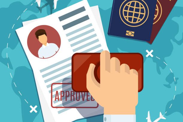 istockphoto-587806604-612×612 Visa stamping. Passport or visa application. Travel immigration stamp, vector illustration